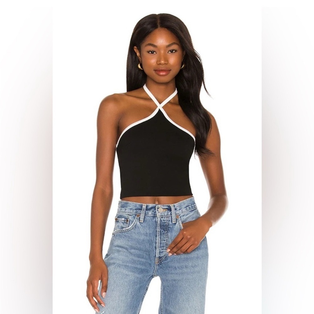 Superdown Revolve Sirena Contrast Halter Top in black and white- Size Medium